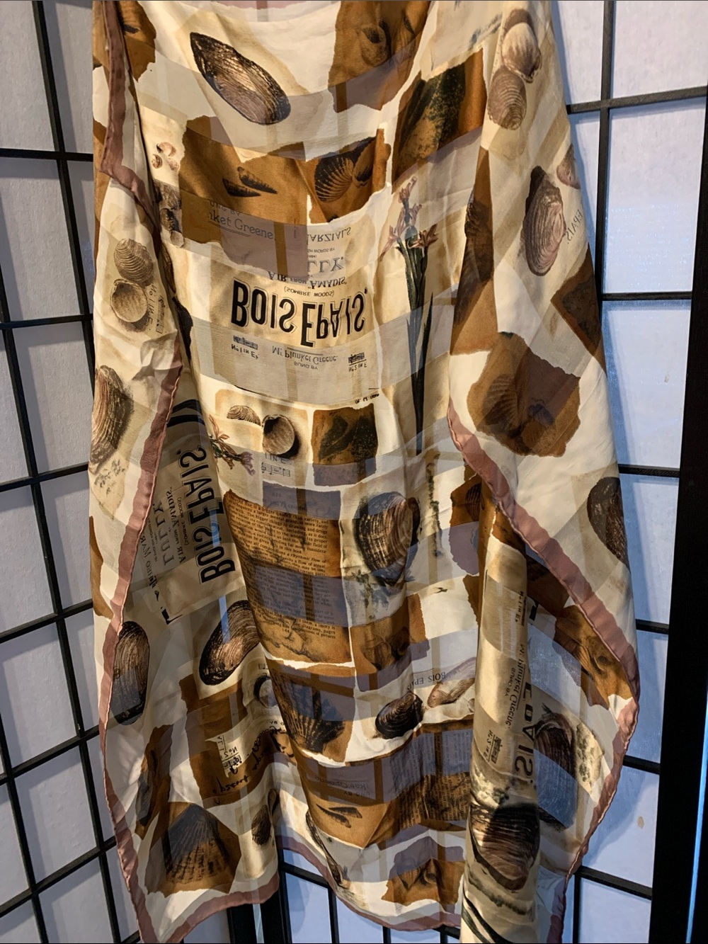 Jane Shelton Real Silk Shell Print Scarf in Cream and Brown